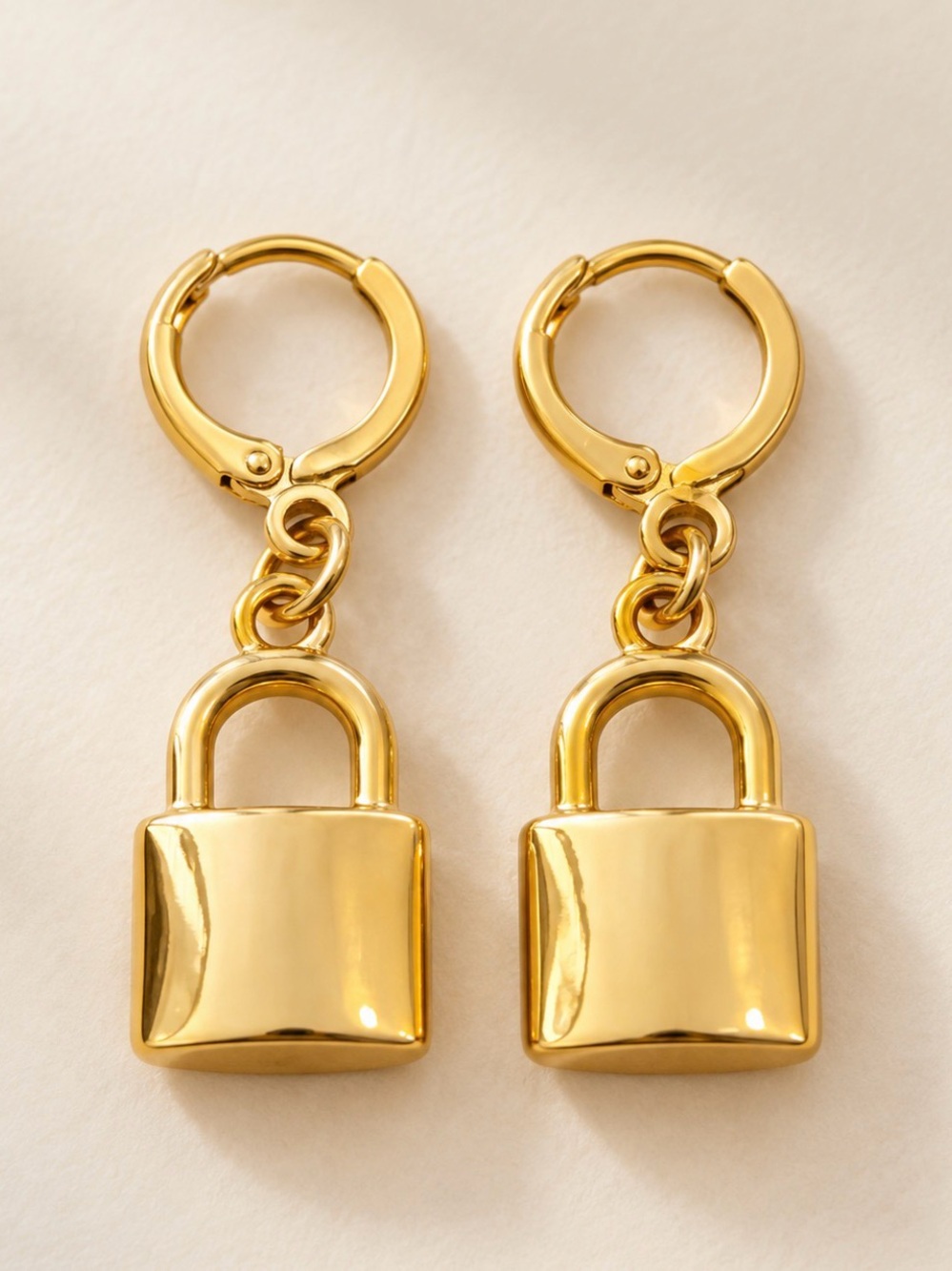 Gold Padlock Drop Earrings NWOT